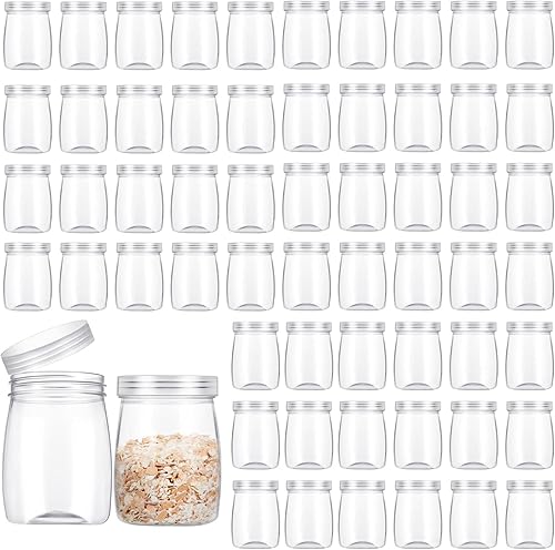 Sabary Paquete de 60 tarros de plástico de 5 onzas con tapas, recipientes reutilizables a granel, tarros de boca ancha, pequeños frascos de especias