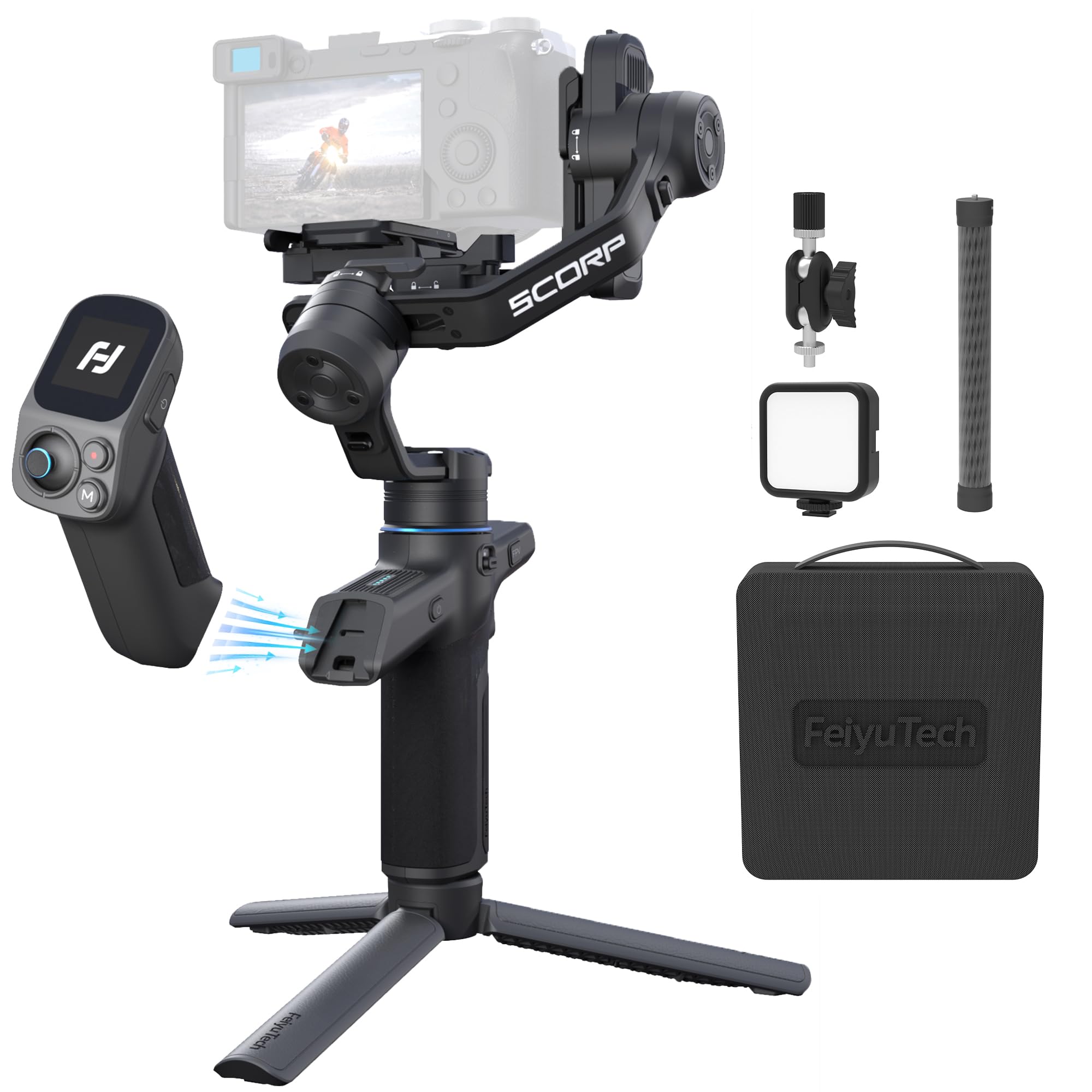 FeiyuTech SCORP Mini 3 Pro Kit Kamera Gimbal mit AI Tracking & Fernsteuerungsgriff, All-in-One Stabilisator für Sony RX100 VII & ZV-E10/Canon/Nikon, iPhone & Android, Actioncam, inkl. Transportkoffer