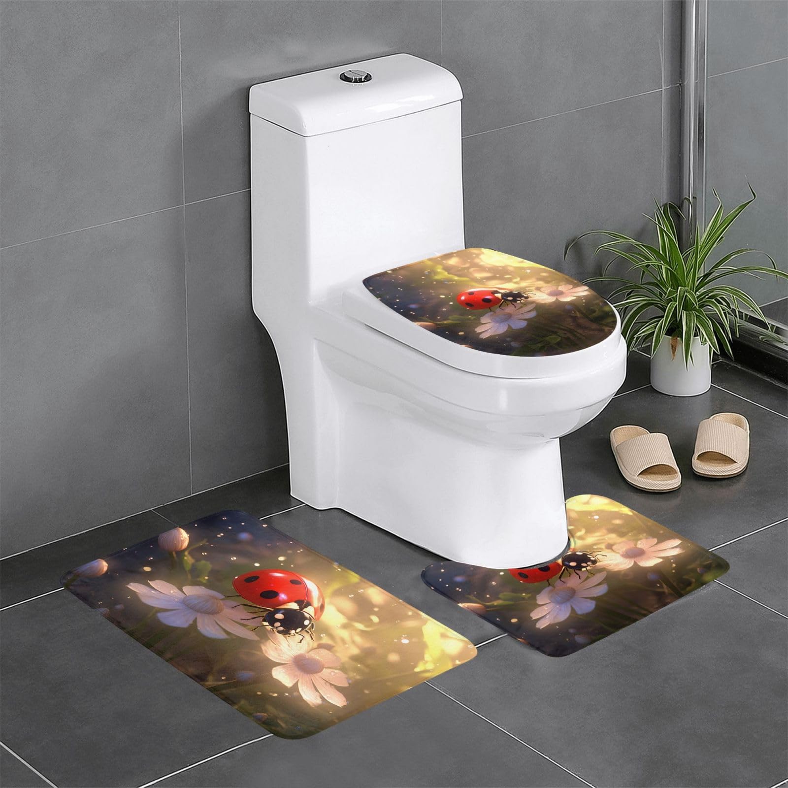 Tapis de bain coccinelle évitant les glissades sur carrelage humide en lot de 3