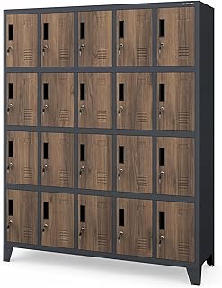 Jan Nowak Umkleideschrank 5B4A Fächerschrank Schließfachschrank mit 20 Fächern Wertfachschrank Metall Pulverbeschichtung 172 cm x 136 cm x 45 cm (H x B x T) (Anthrazit-Holzoptik)