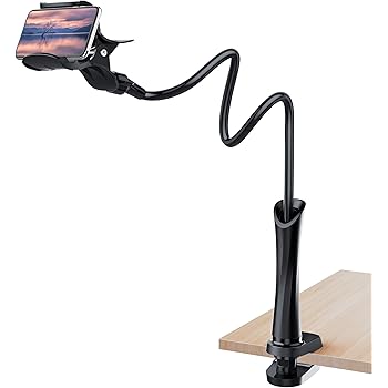 UVERTOOP Cell Phone Holder Stand, Flexible Desk Phone Holder for Bed Clip Lazy Bracket Mobile Phone Stand with Gooseneck Clamp Long Arms Mount for iPhone Samsung and All Phone Models-Black