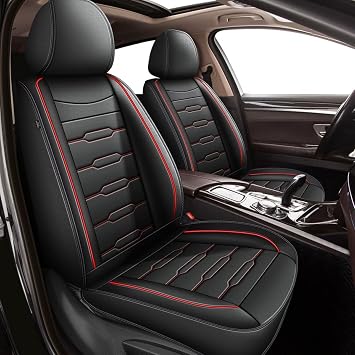 AOMSAZTO Car Seat Cover Custom Fit for GMC Terrain 2010-2025 2026 Faux Leather Car Seat Protector Compatible Airbag Vehicle Cushion Covers Black&Red Front Rear Seat Full Set2 Rows 5 Seats