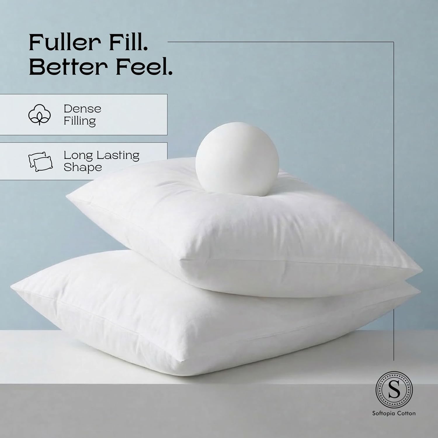 Square Throw Pillow Inserts (Pack of 4, 20"x20", Polyester) - Fluffy Pillow Forms, Durable Cushion Fillers, Decorative Support for Couch, Bed, Living Room, Outdoor Patio, White
