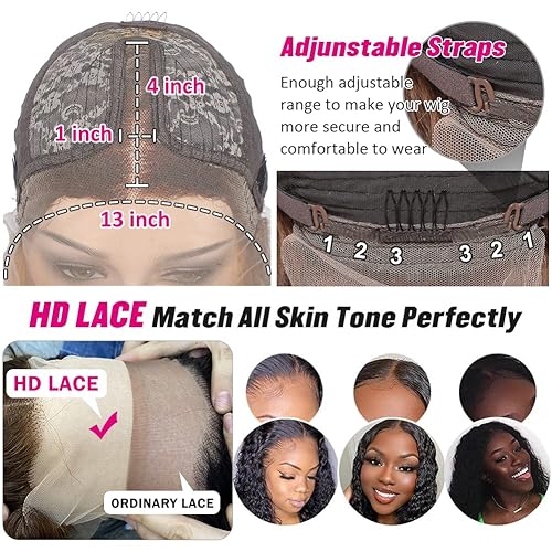 Miniatura 5 de Flady Pelucas de encaje frontal color burdeos 99J con cabello humano, prearrancado, densidad 150 %, sin pegamento, pelucas de encaje frontal