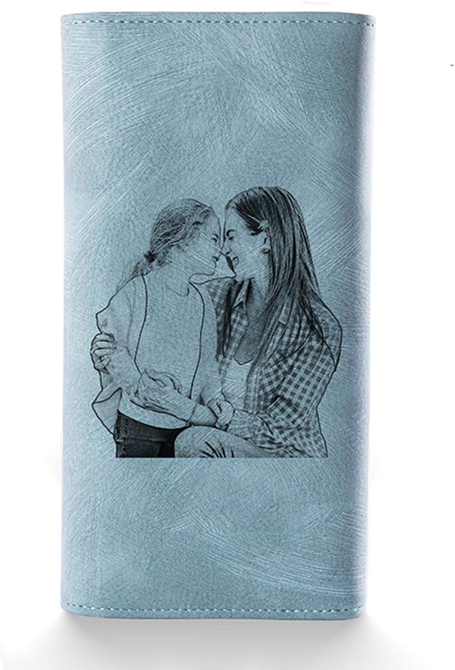 Personalised Photo Women Purses Genuine Leather Wallet Engraved Names Texts Long Wallet with Zipper Buckle Handbag Pocket Ladies Cell Phone Purse (#7)