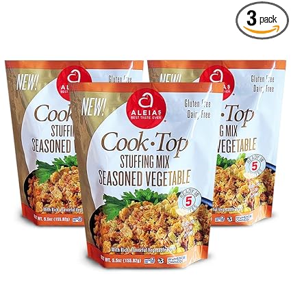 Aleia’s Gluten Free Cook Top Stuffing Mix – Seasoned Vegetable, 5.5oz (3 Pack) – Ready in 5 Minutes – Savory Stuffing for Gluten-free Recipes