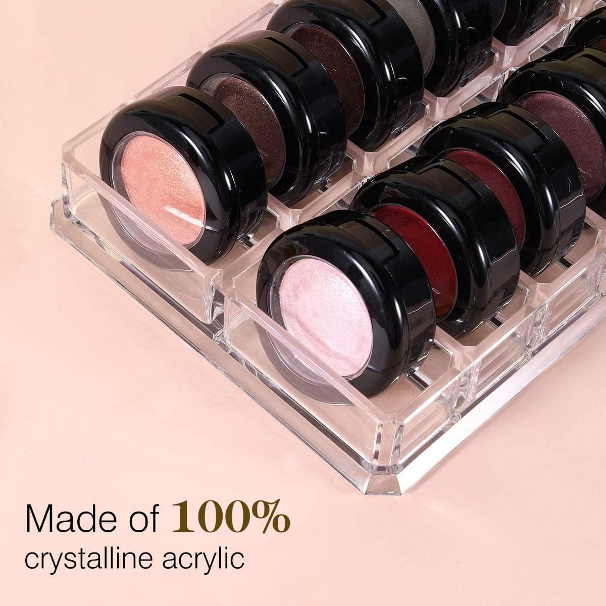 Luxspire Acrylic Eyeshadow Organizer, Makeup Drawer Organizer 16 Slots Cosmetic Makeup Organizer for Pots, Eyeshadows, Mini Highlighter Blush Display Storage Case Beauty Care Holder Container - Clear