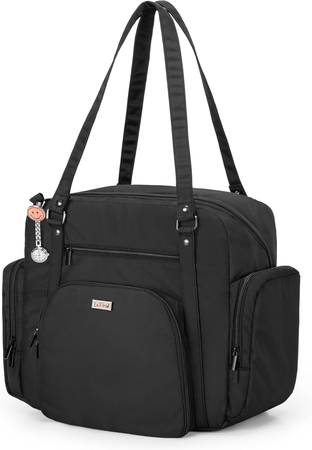 LoDrid Nurse Tote Bag with Padded Bottom, Nurse Utility Bag for Home Health, Nurse Work Tote Bag with Zip-Top Closure, 15.6" Laptop Layer, Multiple Pockets for Nurse Supplies, Black, Bag Only