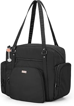LoDrid Nurse Tote Bag with Padded Bottom, Nurse Utility Bag for Home Health, Nurse Work Tote Bag with Zip-Top Closure, 15.6" Laptop Layer, Multiple Pockets for Nurse Supplies, Black, Bag Only