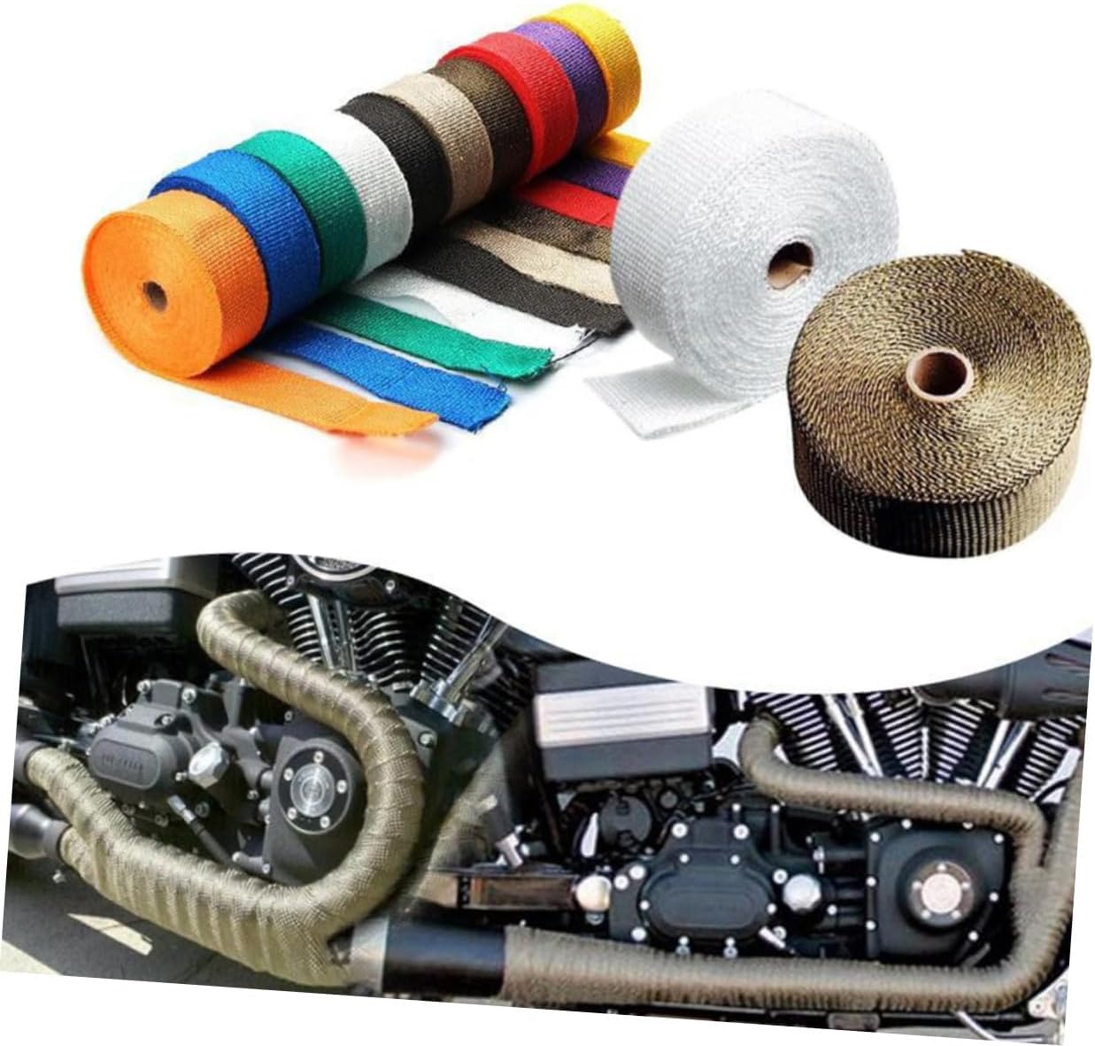 1.5mm x 25mm x 5m Exhaust Insulation Tape Roll High-Temperature Fiber Insulation for Cars and Motorcycles 4 Locking Ties Effective Heat Resistance and Performance Enhancement