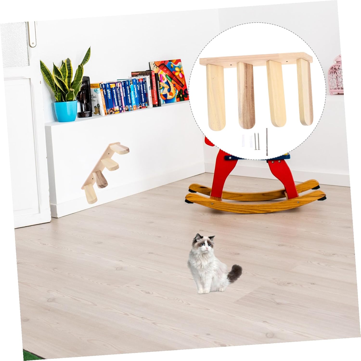 Mobestech Wooden Cat Climbing Ladder with Platform Wall-Mounted Steps Indoor Cat Furniture for Play and Exercise Solid Wood Board Safe for Kittens Home Decoration Compatible