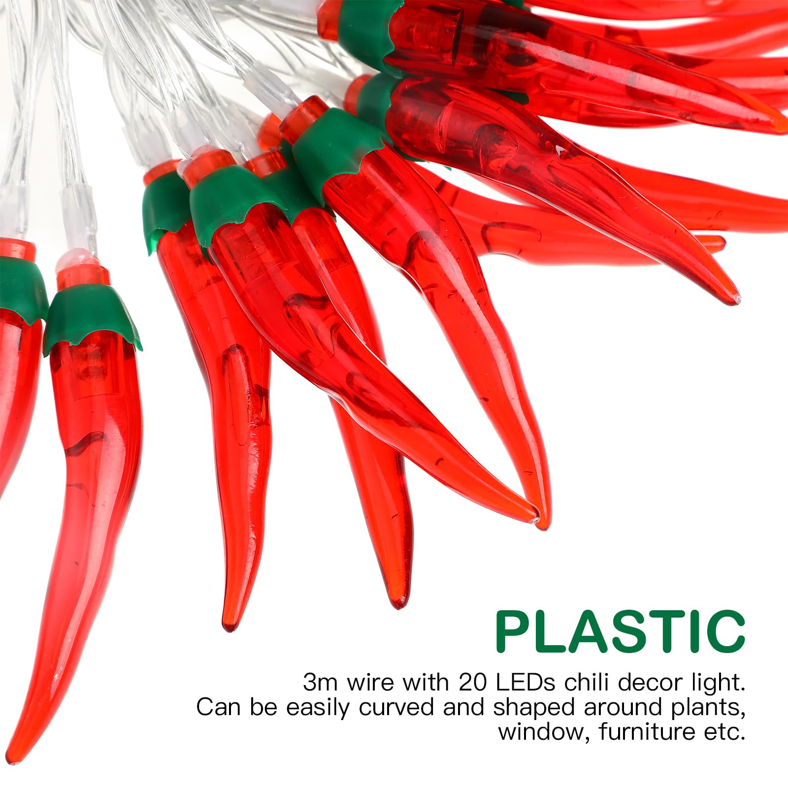 Sezrgiu Guirnalda De Luces Rojas De Chile Y Pimienta, Luces De Noche De Hadas, Guirnalda De Cobre, Lámpara Colgante Con Pilas Para Decoración Del Hogar, Boda, Fiesta, Jardín (9.8 Pies/20 LED, Chile