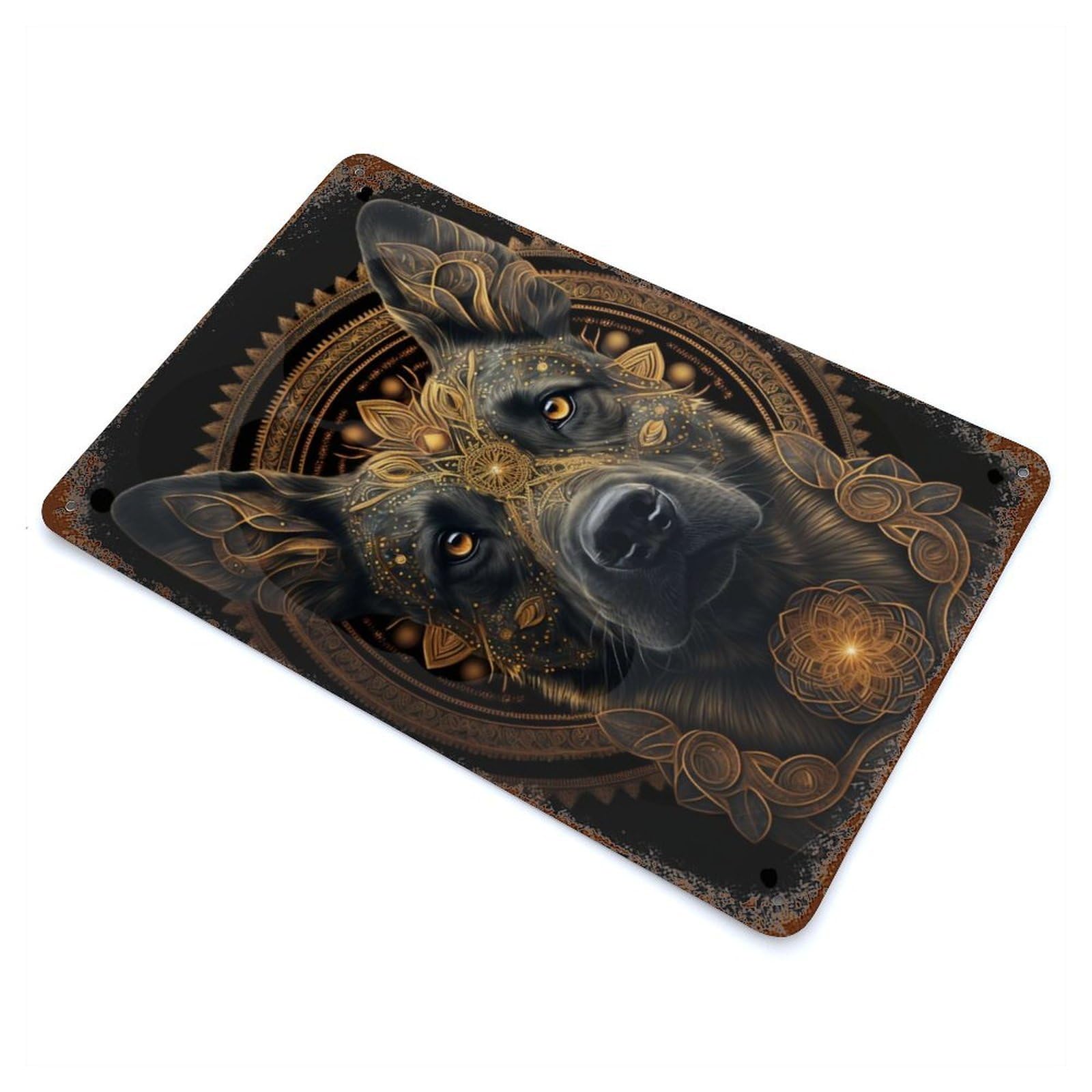 Mystic Dog Rust Effect Tin Sign 11.8"x7.9", Old School Wall Decor for Living Room, Hallway And Home Decor