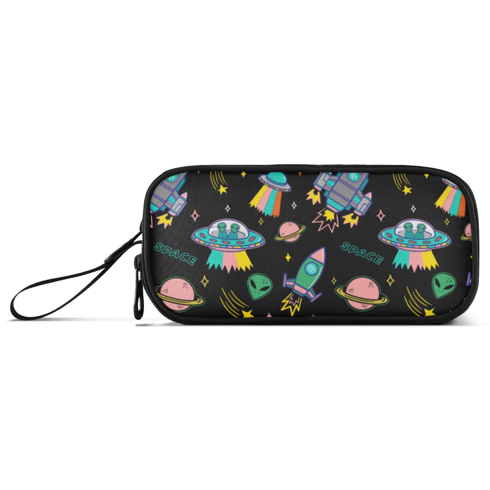Fisyme Alien Space Rocket Pencil Case Large Capacity Pen Box Makeup Pouch Holder Organizer Stationery Bag for School Office College Traval Adults