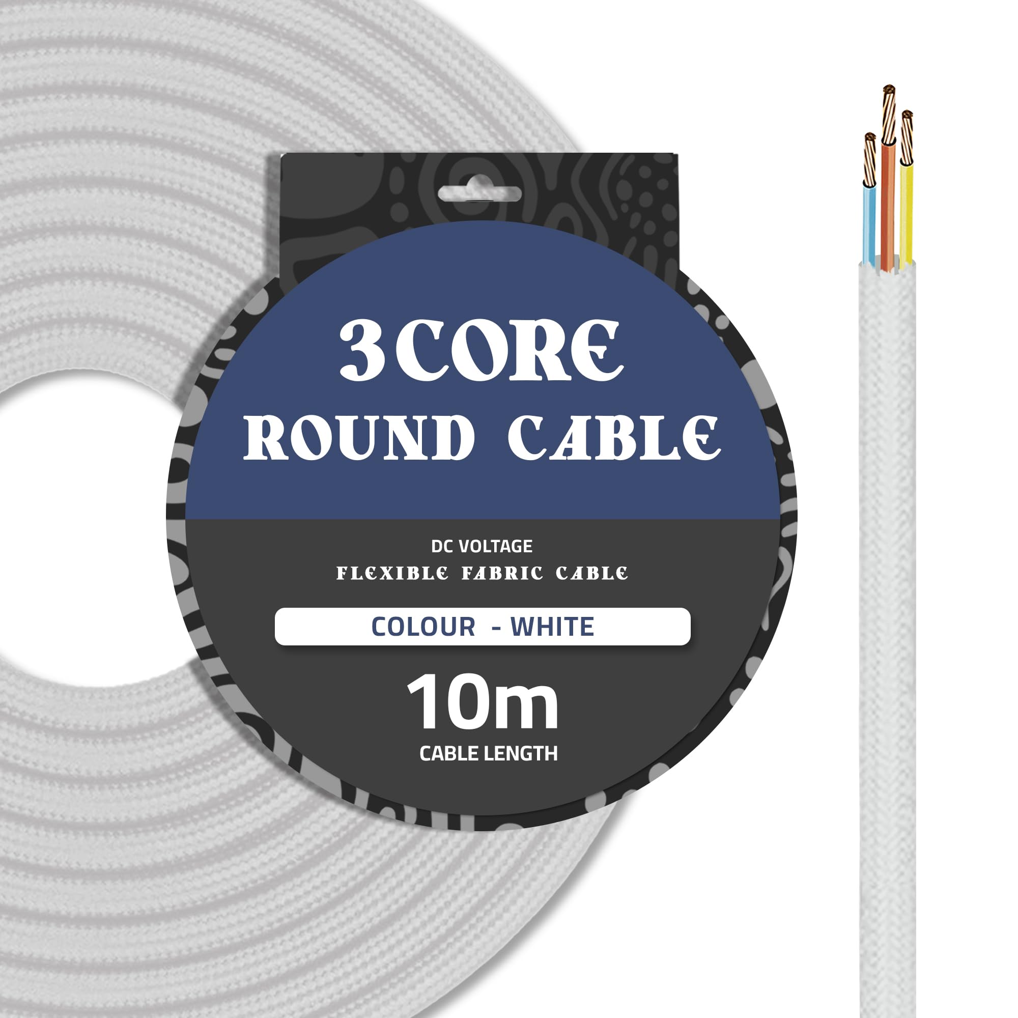 DC VOLTAGE White 32.8ft Vintage 18 Gauge 3 Conductors Round Cable Fabric Cloth Covered Electrical Wire 10m 3 Core Textile Electric Cable Wire Coated in Colored Vintage for Lighting DIY Project