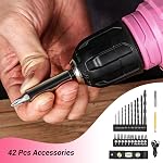 DEKOPRO 8V Perceuse sans fil, ensemble de perceuse avec glissière sans clé de 3/8 po, 42pcs Acesseurs, intégrés LED, Câble de charge de type C, perceuse de puissance rose pour le forage et les vis de serrage
