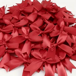 50 pcs Red Gift Bows 3.3 Inch - Premium Pre-Cut Adhesive Bows for Gift Wrapping, Wedding Decorations, Baby Shower Party, Birthday Presents, Christmas Gift Bags
