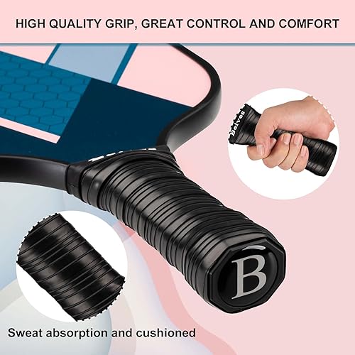 Miniatura 10 de Beives Juego de 2 paletas de pickleball de grafito con 4 bolas y bolsa de transporte portátil (azul)