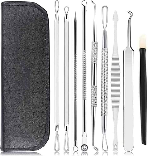 Removedor de puntos negros, 9 piezas de herramientas para explotar espinillas, extractor de espinillas de acero inoxidable, herramienta de