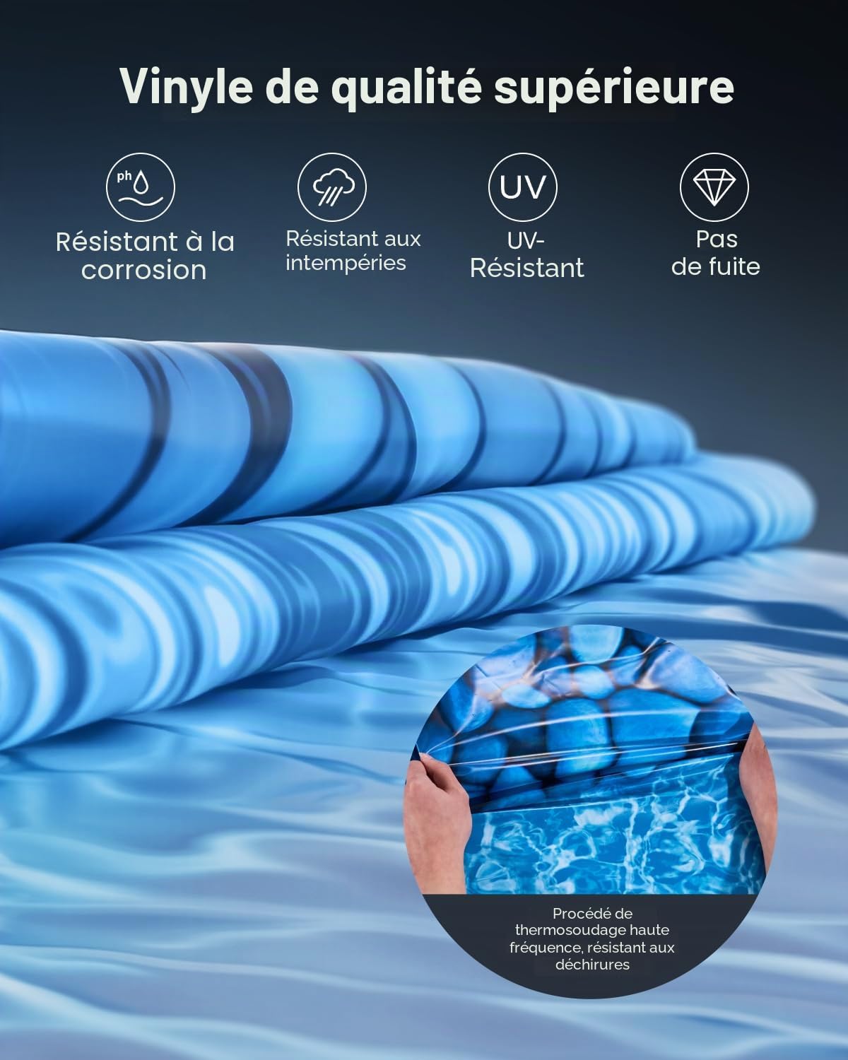 VEVOR Revêtement de Piscine Ronde, 732x120 cm, Doublure Durable de Style Duobead en Vinyle Calibre Standard, Résiste à l'usure, Rétention d'eau, pour Piscines Hors Sol à Parois de Hauteur 132 cm