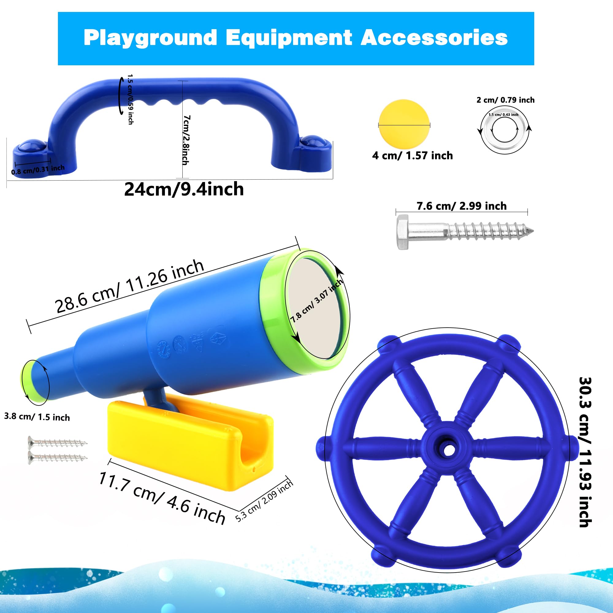Juego de 4 piezas de accesorios para patio de recreo para niños, juego para exteriores, columpios de plástico para volante, telescopio, asas de seguridad, juguete para jardín, patio trasero, 2