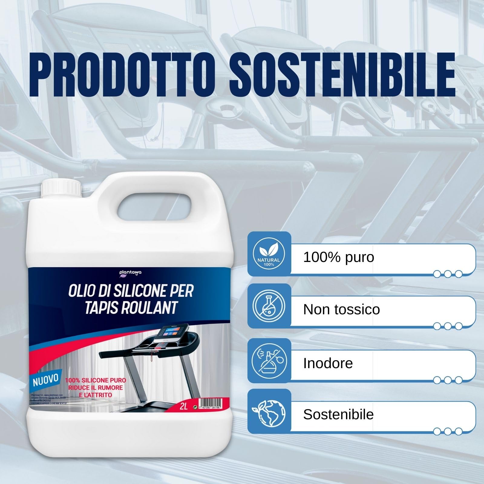 Plantawa Olio per tapis roulant da corsa 2L | Lubrificante silicone nastro da corsa. Ideale per palestre, nastri domestici. Applicazione precisa. Adatto a tutti i tapis roulant.