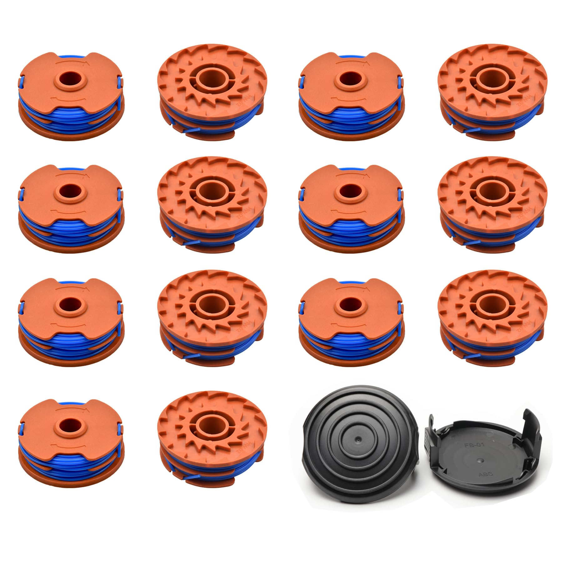 Juego de 16 bobinas de repuesto WX100, 1,65 mm x 8,3 m, líneas y tapas para desmalezadora Qualcast String Weed Eater GT25 GGT350A1 GT30 GGT450A1 y WG100E WG104E1 (14 carretes + 2 tapas)