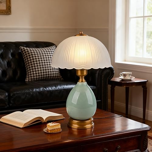 Miniatura 8 de Lámparas de mesa retro de cerámica para sala de estar, 16 pulgadas, moderna mesita de noche, lámparas tradicionales, lámpara clásica de cristal
