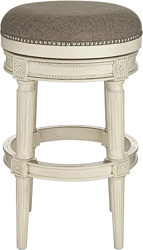 Miniatura 7 de 55 Downing Street Oliver Taburete giratorio de madera de 30 34 pulgadas de alto, rústico, tradicional, adoquín, gris, tapizado, redondo, cojín con