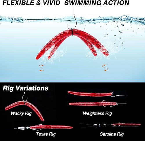 Miniatura 4 de Goture Wacky - Kit de señuelos de pesca con gusanos, kit de herramientas de pesca con lubina, kit de herramientas con señuelos de plástico suave,