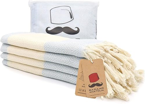 Vista 46 de Bazaar Anatolia - Juego de 4 toallas de mano turcas 39" x 19" - Toalla decorativa turca para baño, 100% algodón, cocina, cara, cabello, té, paño