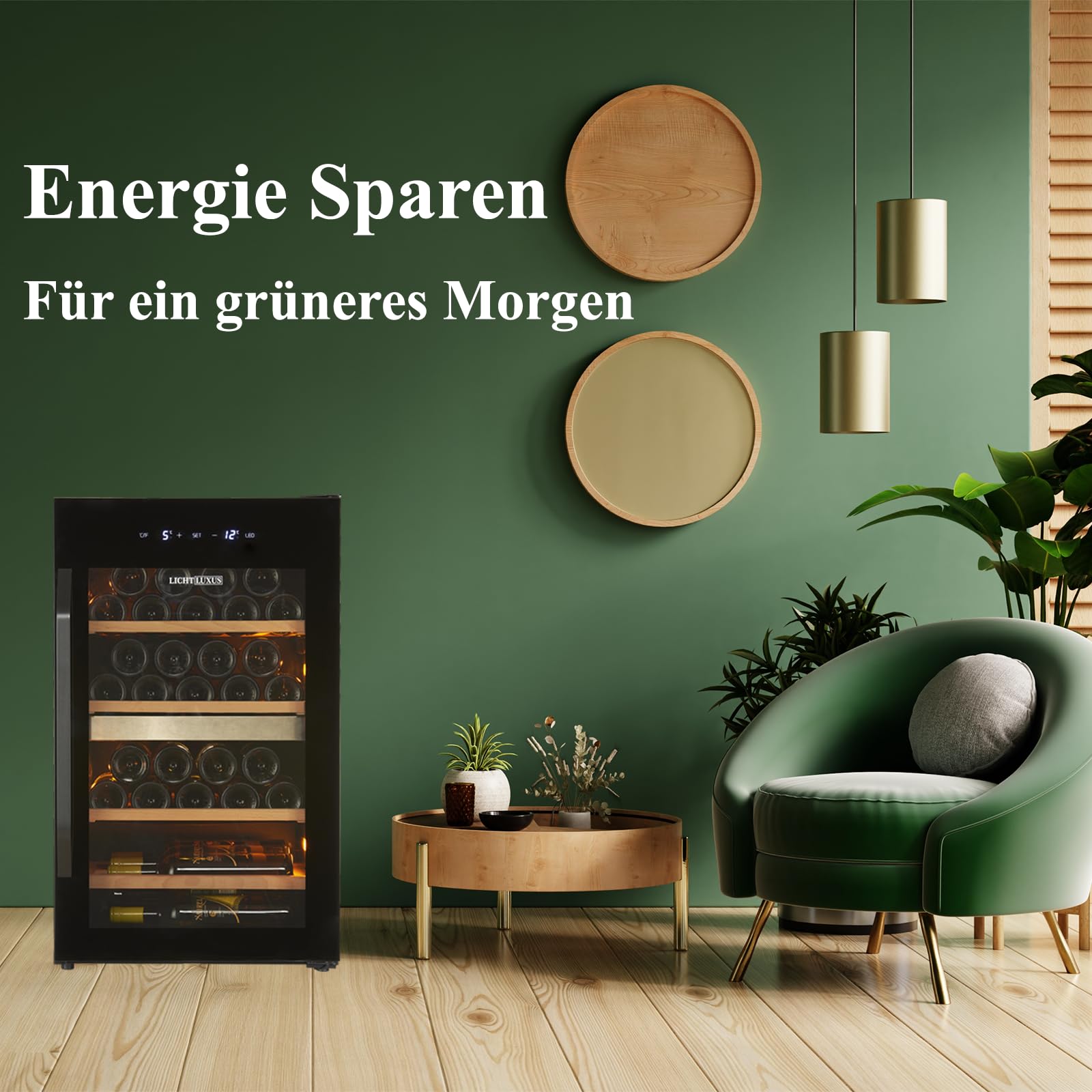 Weinkühlschrank 2 Zonen für 35 Flaschen – Freistehender Weintemperierschrank mit 3-fach UV-Glastür & Holzablagen (5-20°C) – Getränkekühlschrank für Wohnzimmer & Küche (50cm Breit)