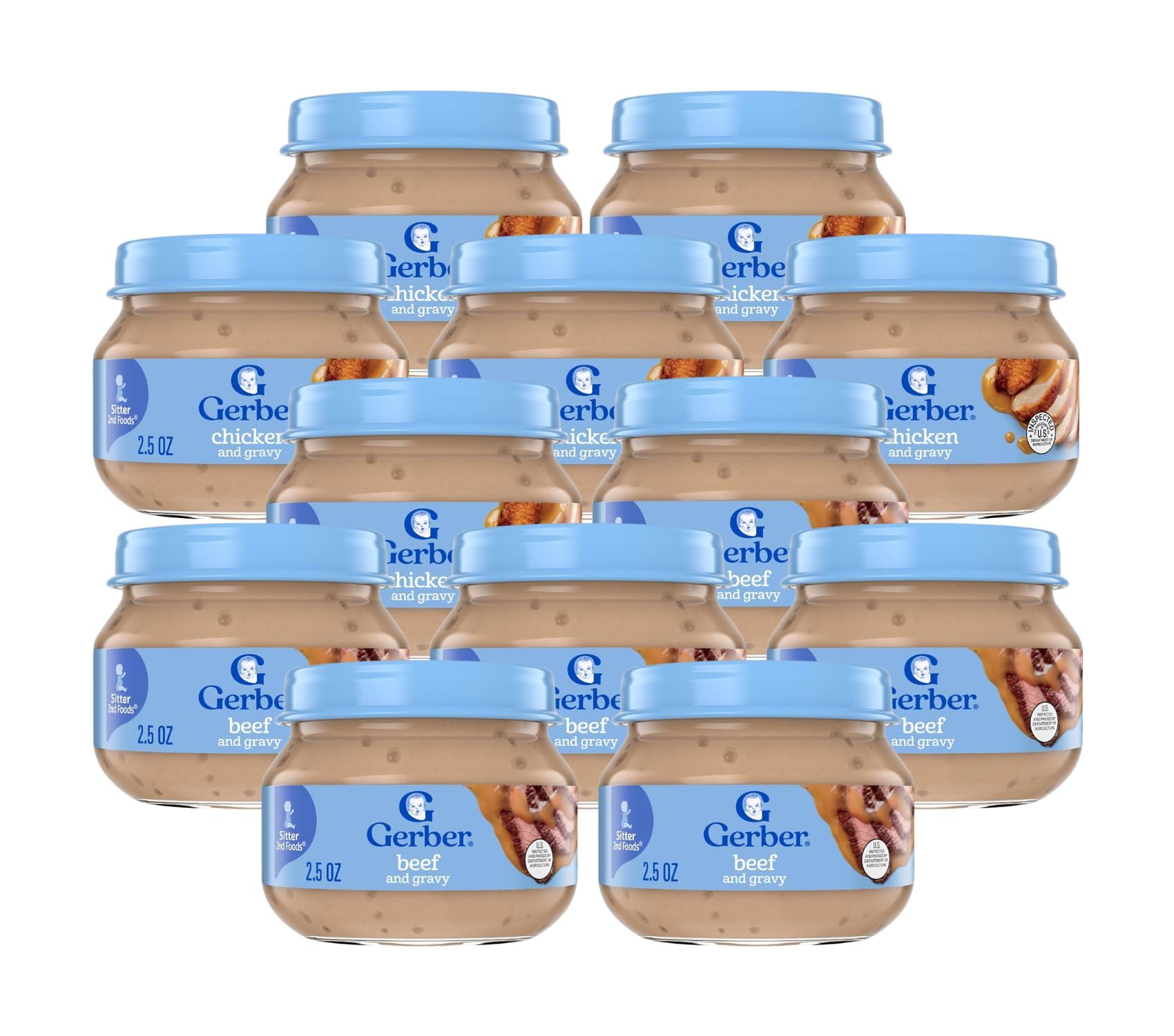 Gerber Mealtime for Baby 2nd Foods Baby Food Jar 2.5 Ounce Variety Pack 6 of each (Chicken & Beef)