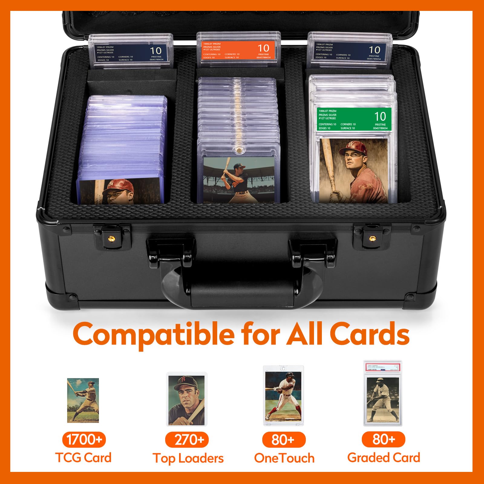 Karten Aufbewahrungsbox für Abgestufte Karten, PAS Card Holder Case, Top Loader Box mit Herausnehmbaren Schaumstoffschlitzen für Sportkarten, One Touch, Spielkarten (3 Reihen)