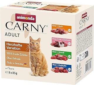 animonda Carny Adult Herzhafte Variation (8 x 85 g), Katzennassfutter für ausgewachsene Katzen, Nassfutter mit 100 % frischen, fleischlichen Zutaten, Katzenfutter ohne Getreide und Zucker product image