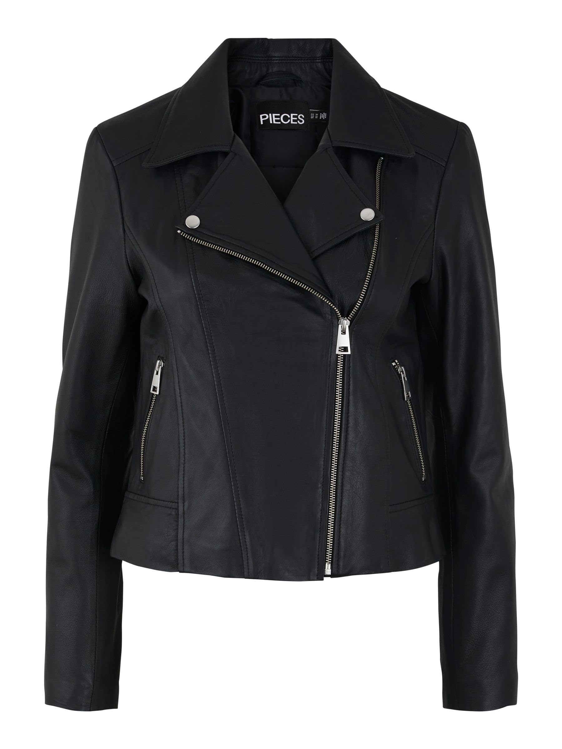 PIECES Chaqueta de Cuero Femenino, Negro, M