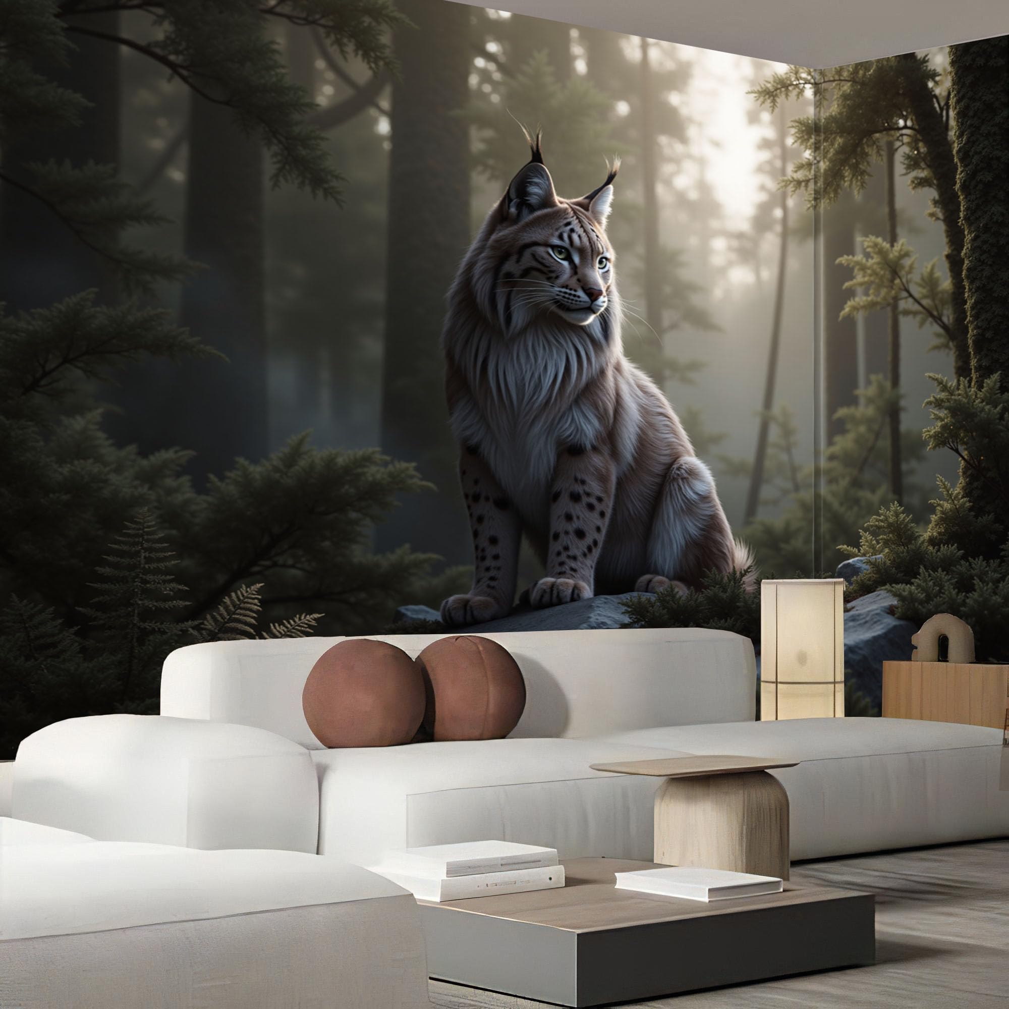 Papier peint forêt de lynx pour créer un salon nature sauvage