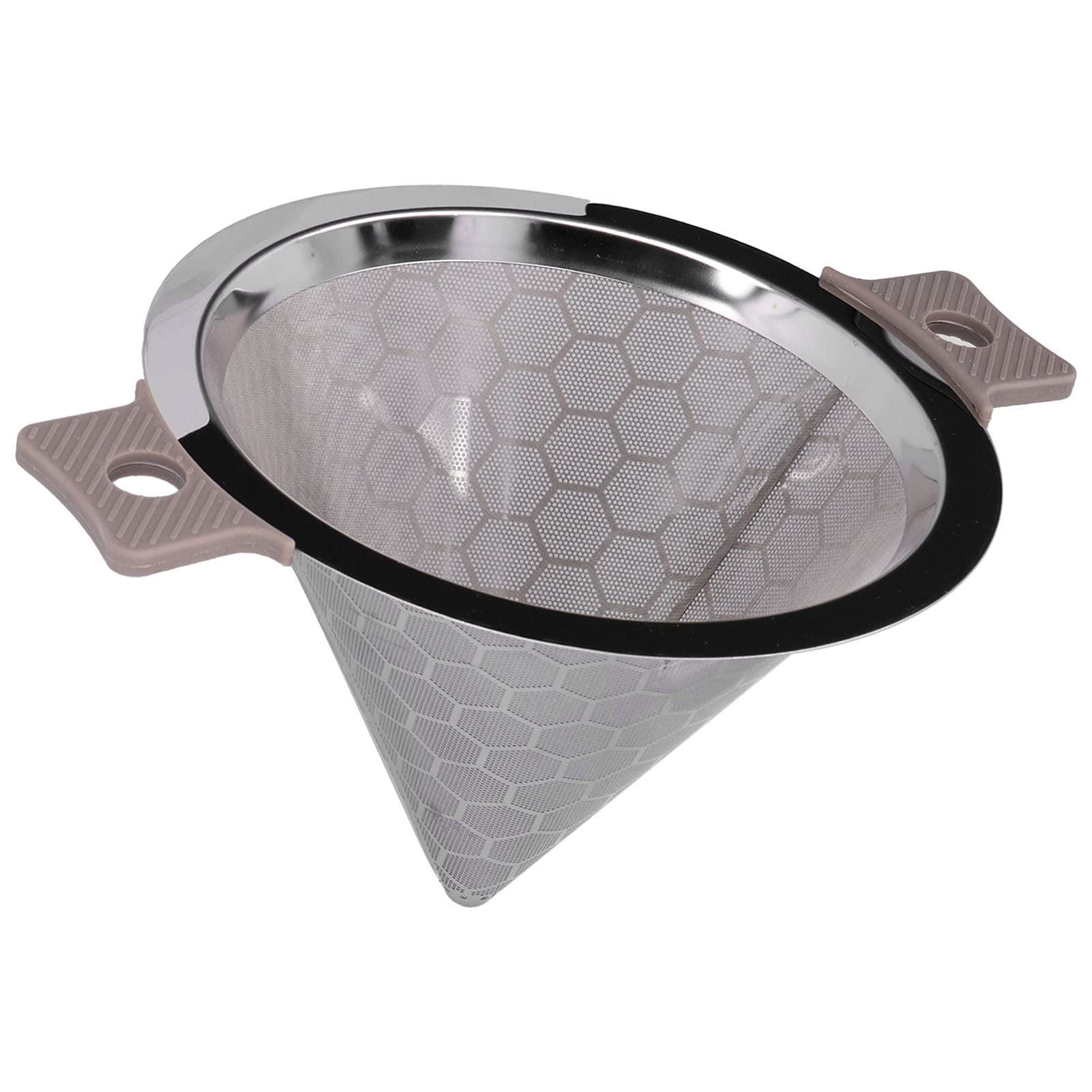Nikou Colador en forma de cono, doble oreja de acero inoxidable pequeño para café, hojas de té, té con leche, infusor de té, 12 cm, apto para lavavajillas, plateado