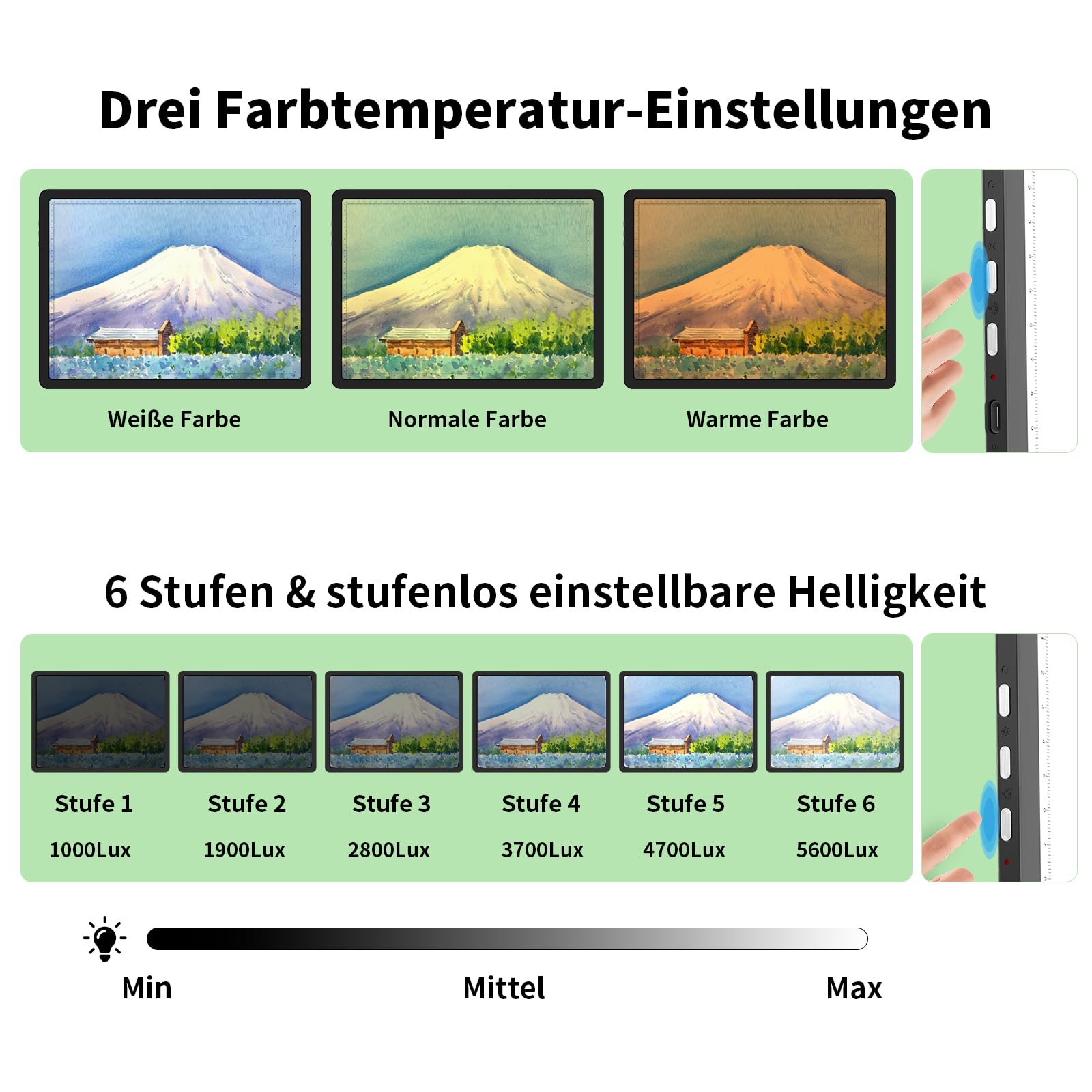 Phylosal Wiederaufladbares A3 LED-Lichtpad für Diamantmalerei, Ultradünnes Magnetisches Spurlicht für Zeichnen, Diamant-Kunst-Lichttafel mit Seitenknopf, Superhelles Lichttisch für Skizzieren (Schwarz