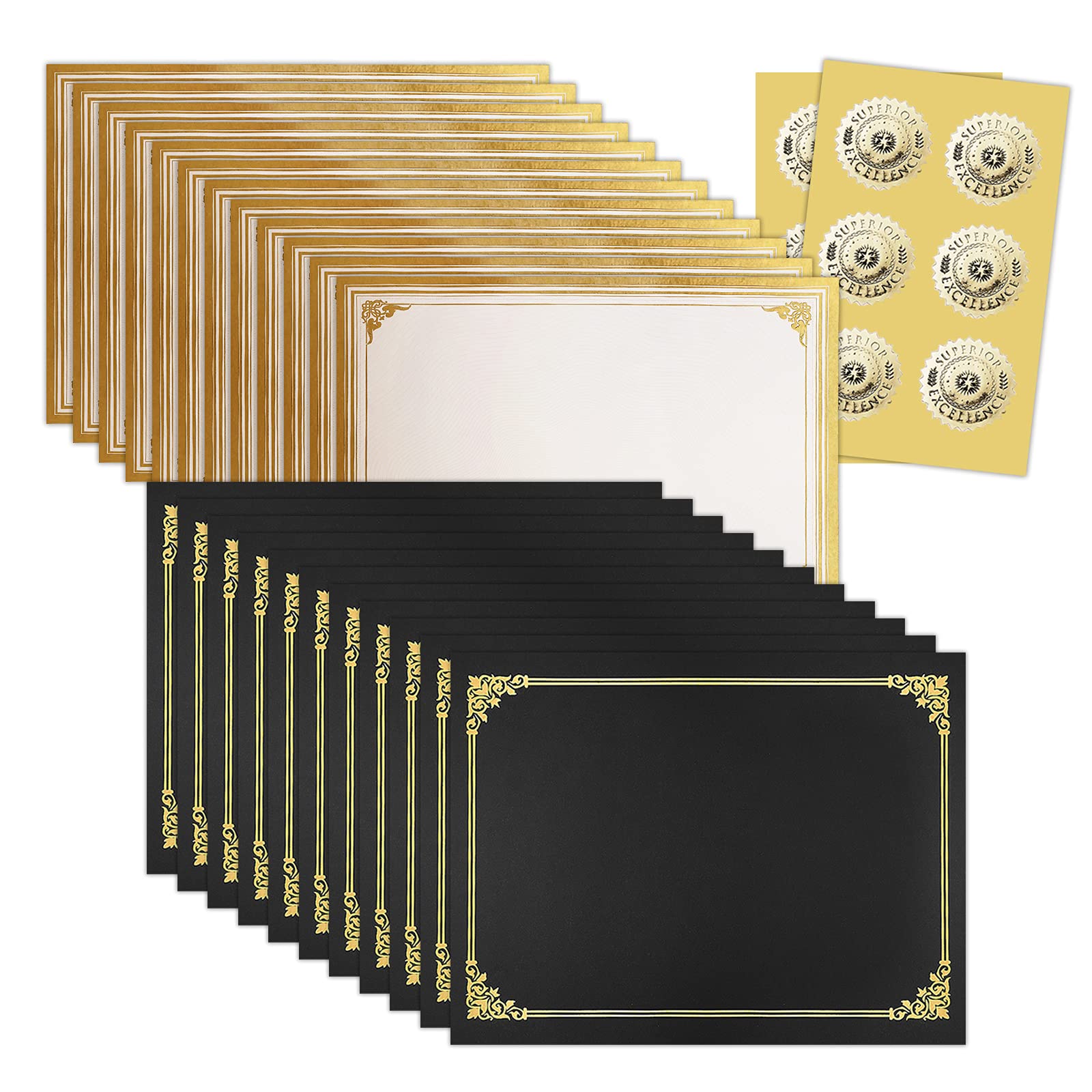 Buy SUNEE Certificate Kit (12 Packs), Black Certificate Holders & Letter Size Certificate Papers