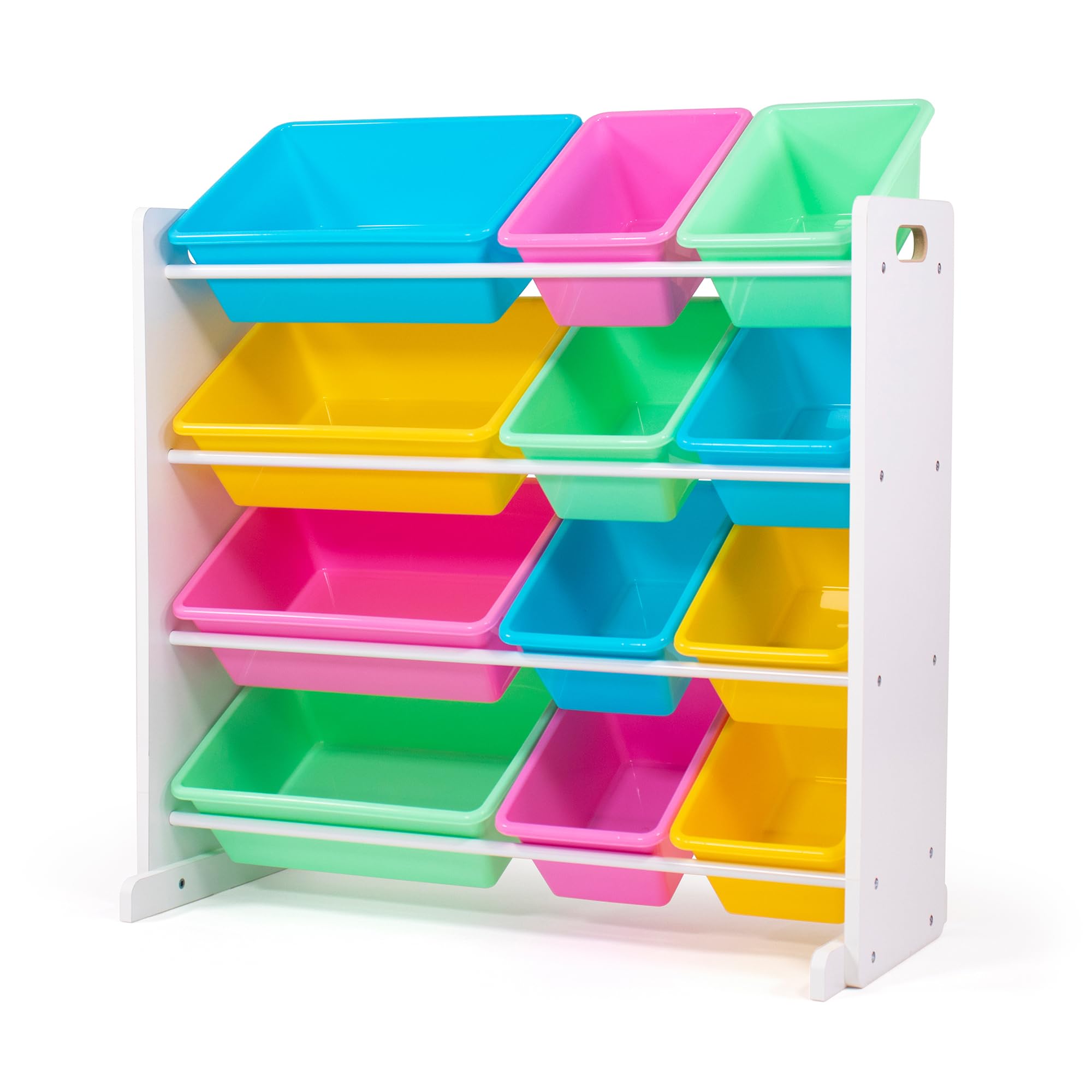 Humble Crew Wooden Toy Storage Organiser for Children & Toddlers, with 12 BPA Free Plastic Removable Storage Bins, Ideal for Storing Toys, Games, Books & Craft Supplies - White/Pink/Blue/Green/Yellow โ image 1