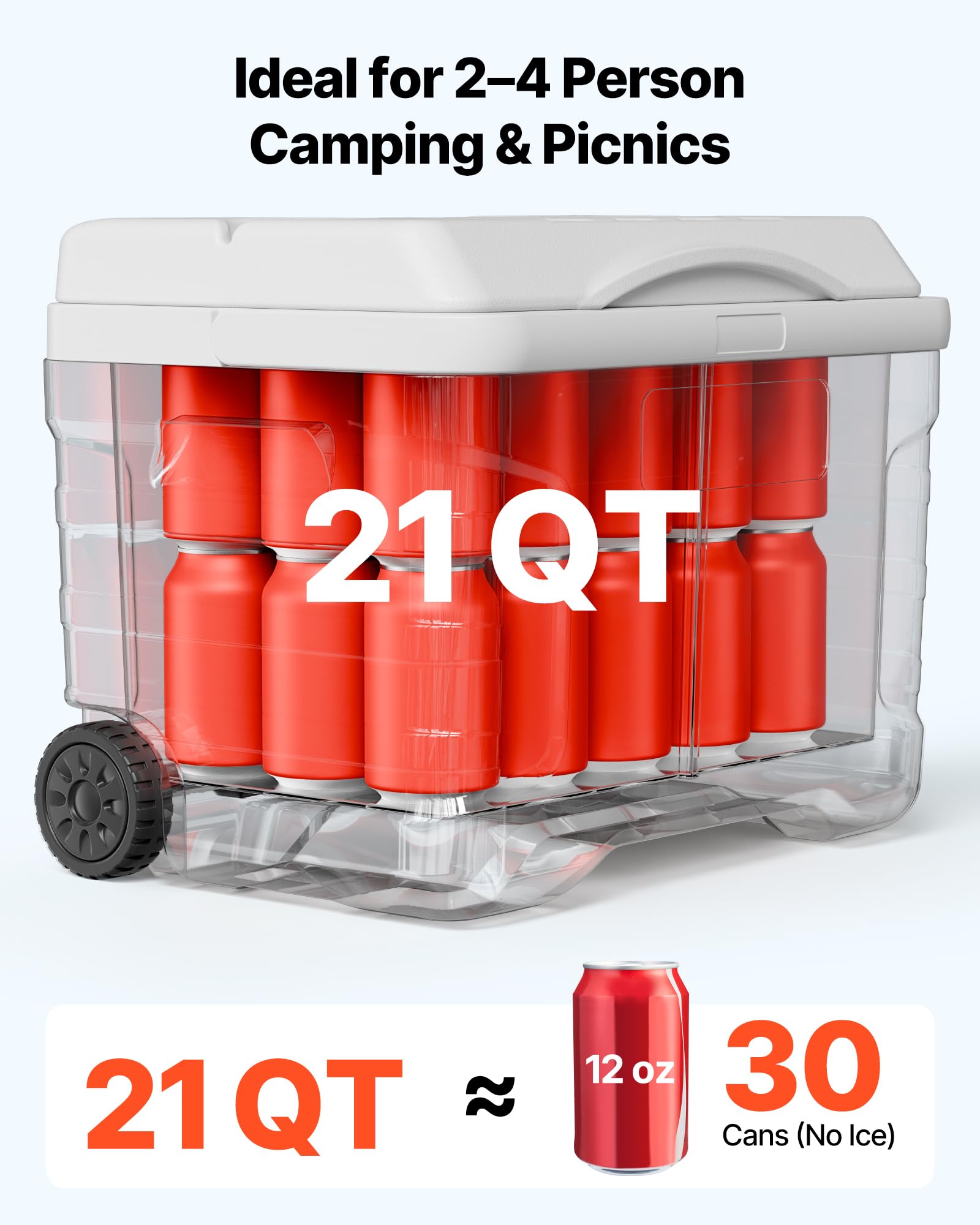 VEVOR Contenitore Isolato Termico con Ruote, Frigo Portatile con Ruote Capienza ca. 20 L Mantenimento Cibo Bevande Cubetti di Ghiaccio, Senza Elettricità, Picnic Campeggio Barbecue Attività all'Aperto
