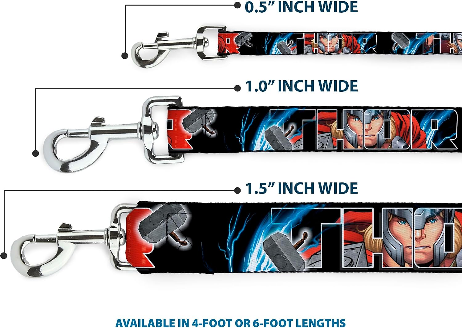 Dog Leash Thor Poses Hammer 6 Feet Long 1.5 Inch Wide, Multicolor (DL-6FT-WTH010-W)
