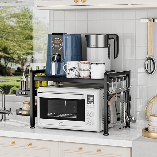 Miniatura 9 de Estante extensible para horno de microondas, estante ajustable para encimera de cocina, soporte de microondas de 2 niveles (L15.723.6 pulgadas x