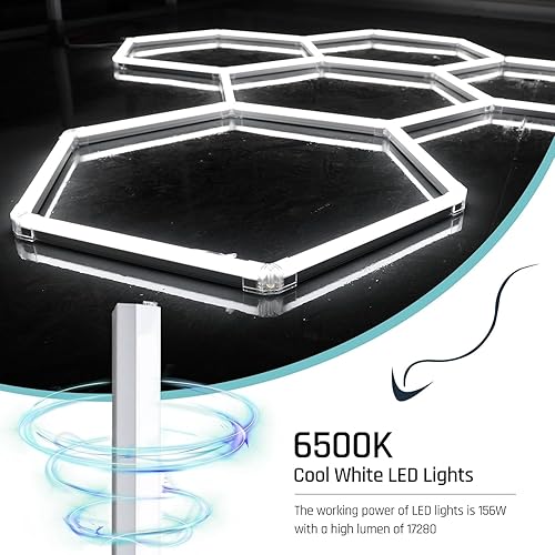 Miniatura 2 de Luces hexagonales de garaje, LED ultra brillantes de 6500 K, 156 W, 17280 lúmenes; luz hexagonal para luces de garaje LED, peluquería, taller