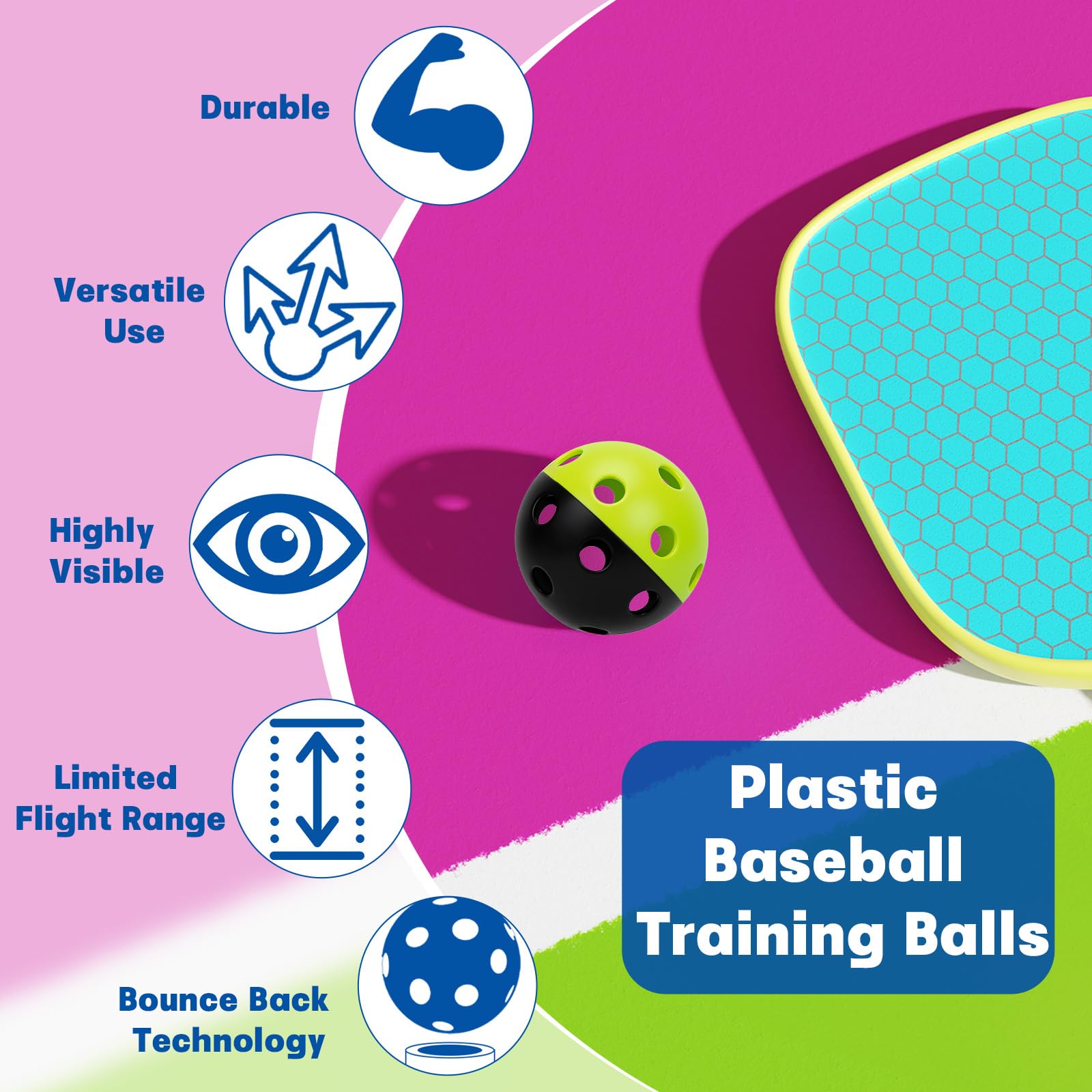 Coopay Baseball-Übungsbälle, Kunststoff, leicht, hohl, Softbälle mit Kordelzugbeutel zum Schlagen, Baseball-Training, drinnen und draußen, 12/50/100 Stück