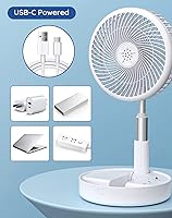 Vista 6 de Primevolve Battery Operated Fan,Portable Rechargeable USB Floor Table Desk Fan with Adjustable Height, 4 Speed Settings Pedestal Fan for Bedroom