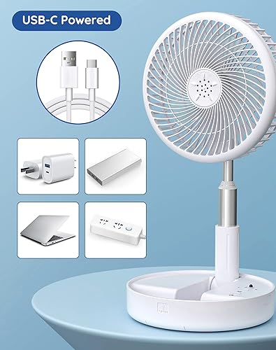 Miniatura 6 de Primevolve Ventilador a pilas, ventilador de escritorio portátil recargable USB con altura ajustable, ventilador de pedestal de 4 ajustes de