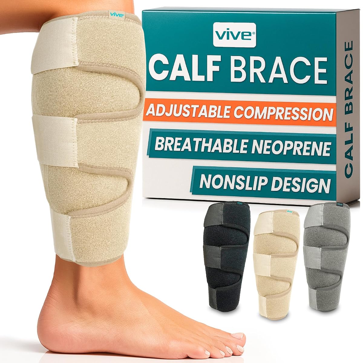Vive Calf Brace - Adjustable Shin Splint Support - Lower Leg Compression Wrap