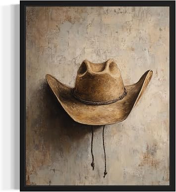 Cowboy Hat Unframed Art Print Poster Wall Art, Western Country Farmhouse Wild West for Bedroom, Bathroom, Living Room Art Decor 58 Cowboy Hat, 20"L x 16"W, Unframed